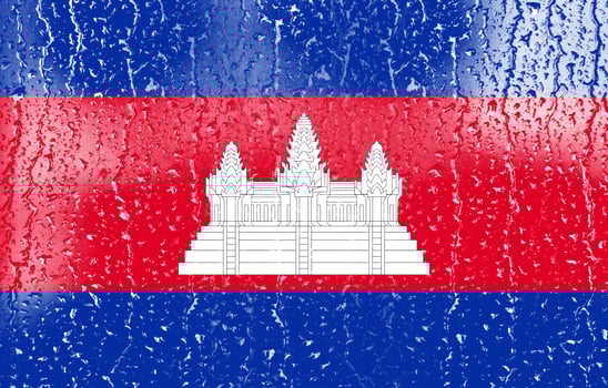3D Flag of Cambodia on a glass photo