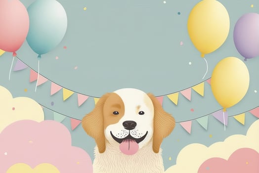 Card for birthday dog party or garden puppy picnic. Ivitation mockup photo