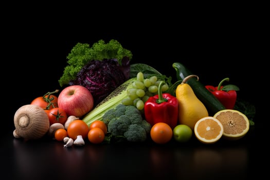 Healthy food, vegetables, fruits. realism created with AI tools photo