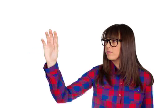 Female touching button photo