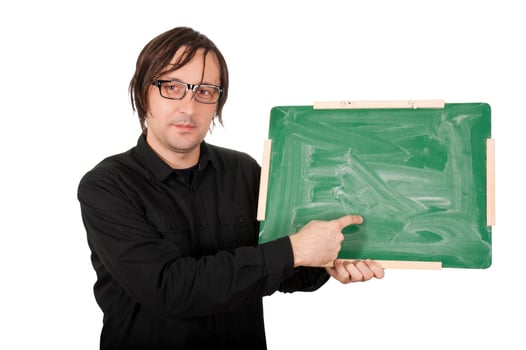 Man with green board photo