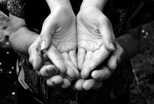 Empty hands in black and white photo