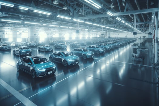 Automotive digitalization. High tech EV assembly line with Industry 4.0, 5G, and IoT. photo