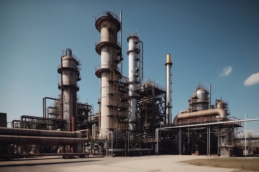 Petrochemical pipeline industry. Gas oil processing and furnace factory line. photo