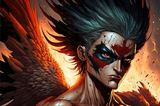 super hero with wings and flames photo