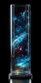 Glass tube contained the oceans, earth, wind, fire, ether, entire nature universe with stargazing nebula and stars, galaxies, generate ai photo
