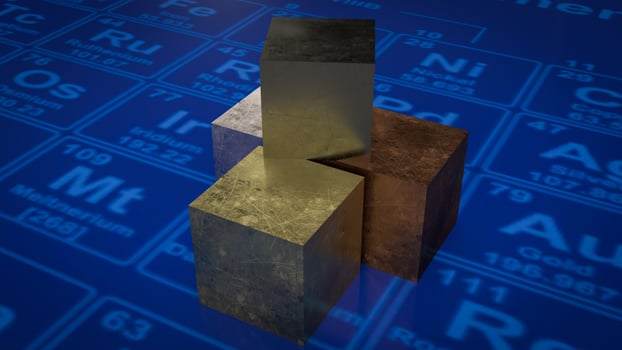 The Metal cube on periodic table for education or sci concept 3d rendering photo