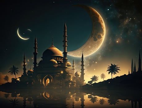 Mosque islamic ramadan moon background dark cinematic background photo