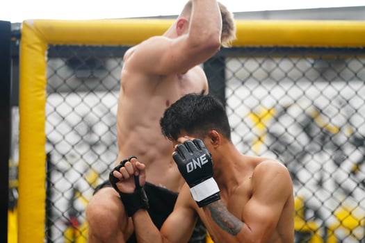 Mixed Martial Art, Jumping elbow kick into the opponent's face If it hits the full face There will be wounds and defeats. It is a kind of weapon of mixed martial arts. photo