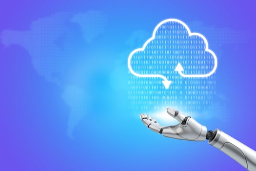 cloud technology robot hand showing cloud connection technology photo