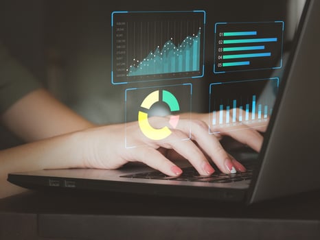 Man's hand doing business analytics marketing strategy financial organization Monitoring the profitable income plan of the investment photo