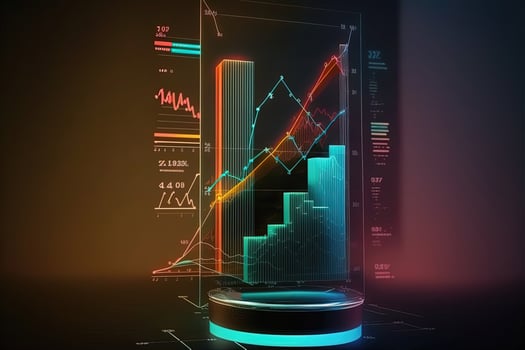 Trading business chart on dark colorful neon background. AI photo