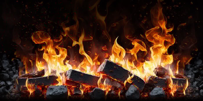 The burning coal and flame with . photo