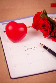 Reminder Wedding day in calendar planning and fountain pen with color tone. photo