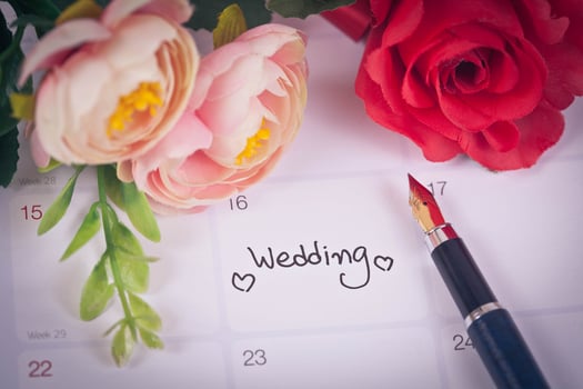 Reminder Wedding day in calendar planning and fountain pen with color tone. photo