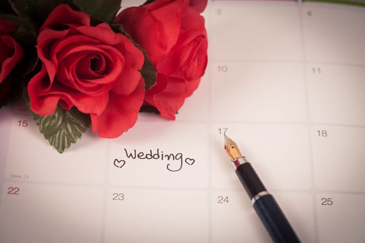 Reminder Wedding day in calendar planning and fountain pen with color tone. photo