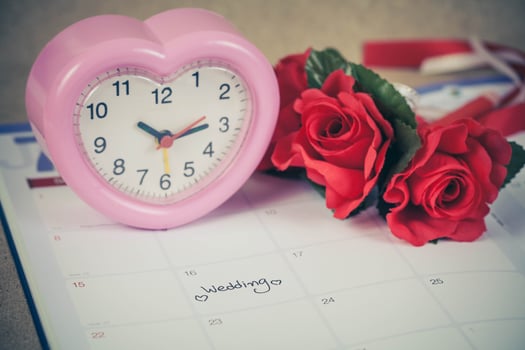Reminder Wedding day in calendar planning and heart sign with color tone. photo