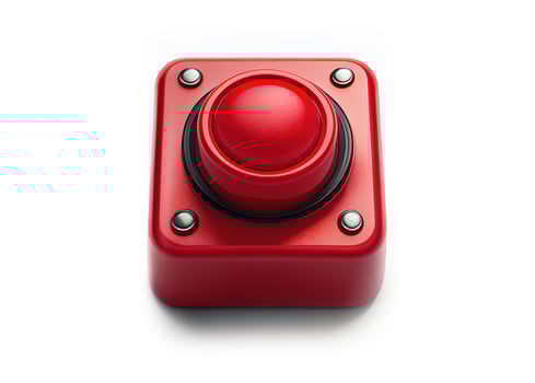 Red panic button on white background, created with photo
