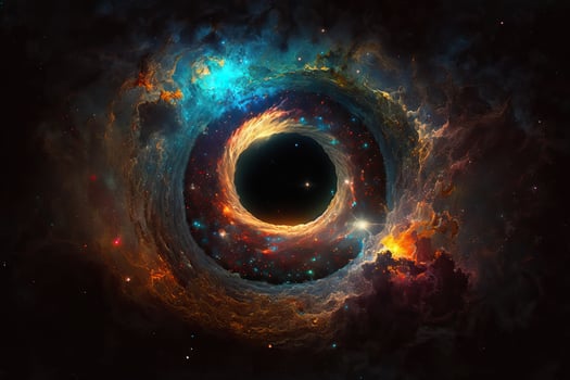 A space landscape with a black hole, a black hole that swallows everything in its path, . photo