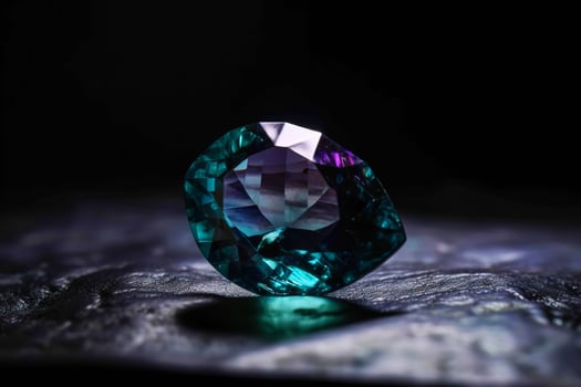 Alexandrite is a rare precious natural geological stone on a black background in low key. . photo