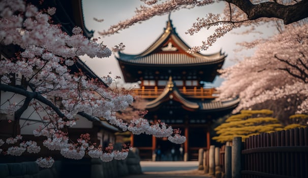 toji gate in cherry blossom garden, japanese garden landscape . photo