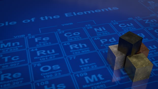 The Metal cube on periodic table for education or sci concept 3d rendering photo