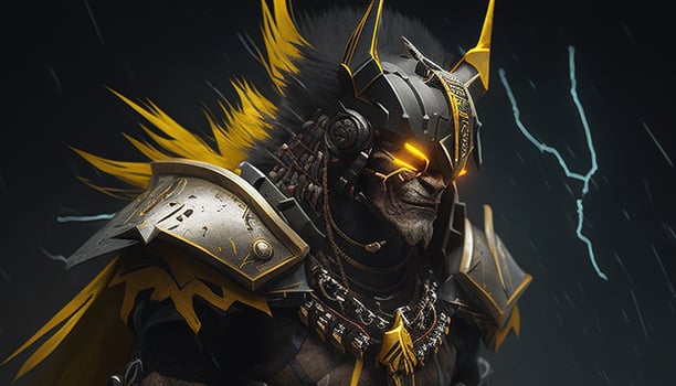 thunder wolf warrior, digital art illustration, photo