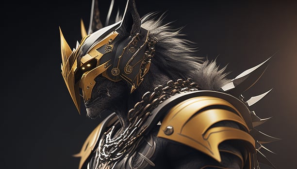 thunder wolf warrior, digital art illustration, photo