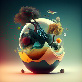 Abstract landscape in the form of an egg. 3D illustration., Image photo