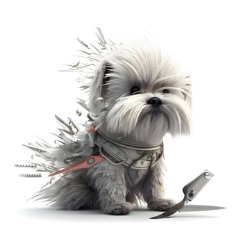 Cute Maltese dog with a scythe on a white background., Image photo
