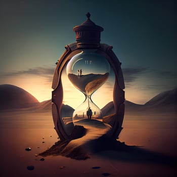 Time concept with sandglass and sand. 3d illustration. Vintage style., Image photo