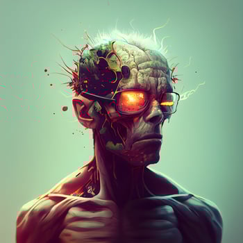 3D rendering of a man with mental disorder and blood splatter, Image photo