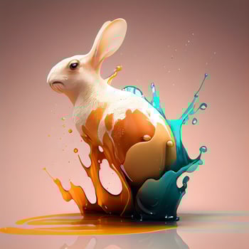 Easter bunny and egg splash. 3D illustration. Vintage style., Image photo