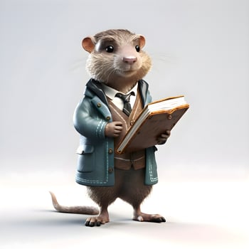 funny cartoon monkey with a book and glasses. 3d illustration, Image photo