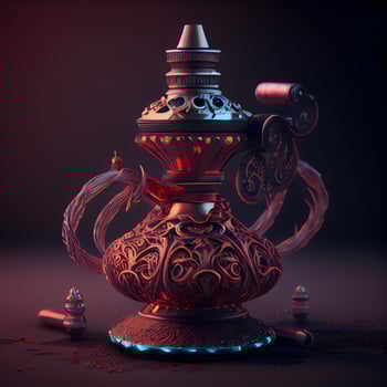 Traditional oriental teapot on dark background. illustration., Image photo