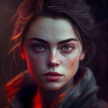 Close-up portrait of a girl with blood on her face., Image photo