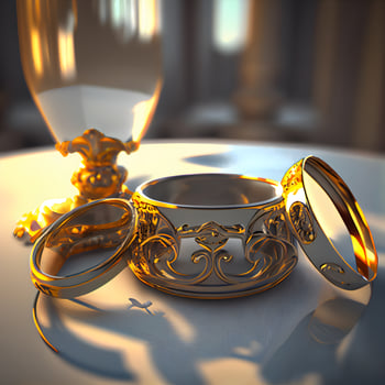 Wedding rings on the table. 3D illustration. Vintage style., Image photo