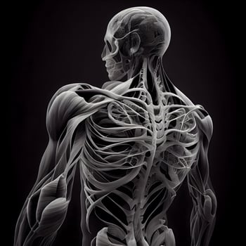 Human body made in 3D graphics, skeleton and lymphatic system, Image photo