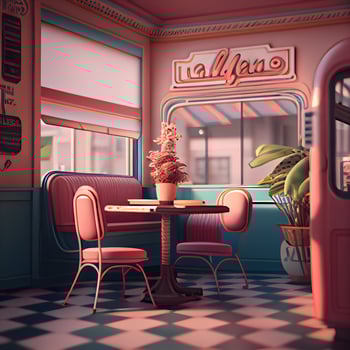 Retro coffee shop on the street. 3D illustration. Vintage style., Image photo