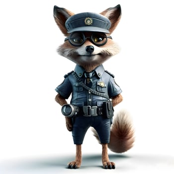 3D rendering of a little fox dressed as a police officer., Image photo