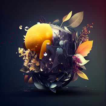 Easter egg with flowers and leaves on black background. 3d illustration, Image photo
