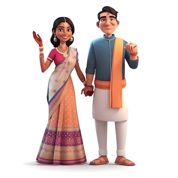 3D illustration of a senior couple traveling with suitcases on a white background photo