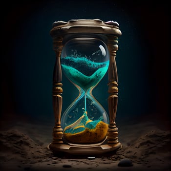 Hourglass with sand on dark background. Time concept. 3D rendering, Image photo