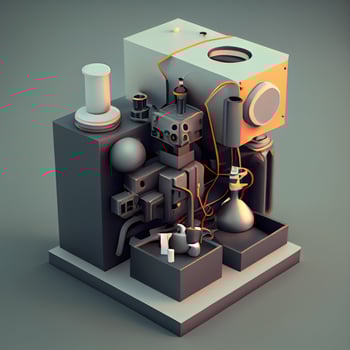 3d illustration of a factory in isometric style. 3d rendering, Image photo