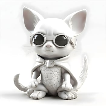Cute cartoon cat with sunglasses on white background. 3D rendering., Image photo