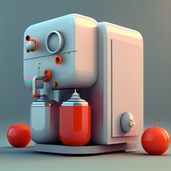 Coffee machine and red apples on grey background. 3d render, Image photo