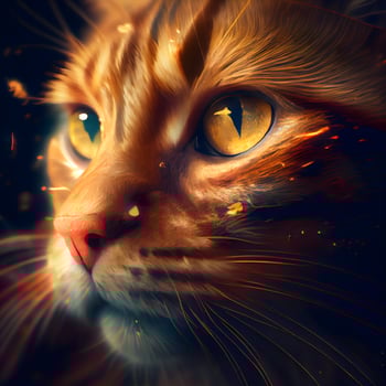 Fantasy portrait of a cat with orange eyes. Digital painting., Image photo