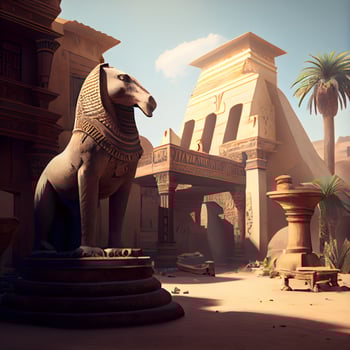 Egyptian pharaohs in Petra, Jordan. 3D rendering, Image photo
