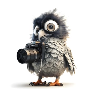Cute owl with binoculars on white background. 3D illustration, Image photo