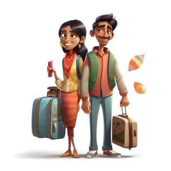 Illustration of a group of tourists with suitcases on a white background, Image photo